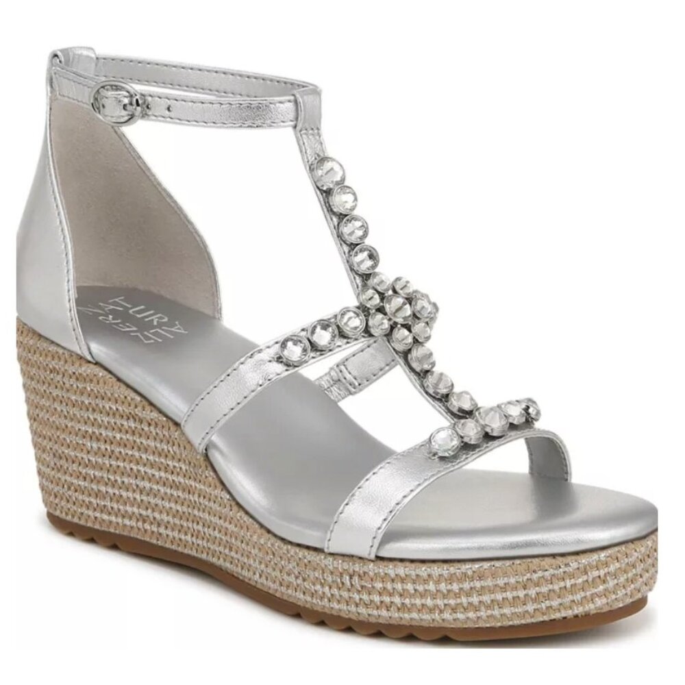 Naturalizer Serena Wedge Silver Sandals Women's Size 8.5M New in Box